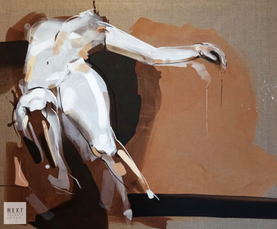 Natalia Fundowicz, Mroczne materie, 2021 r., akryl, tusz akrylowy, akwarela na surowym lnianym płótnie,  100 x 120 cm