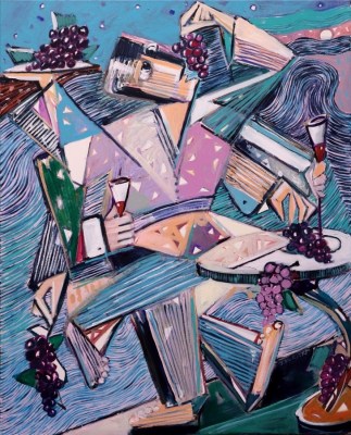 Pijaństwo, czyli Noe poznający siłę soku z winogron, 2021 r. akryl na płótnie, 100 x 81 cm